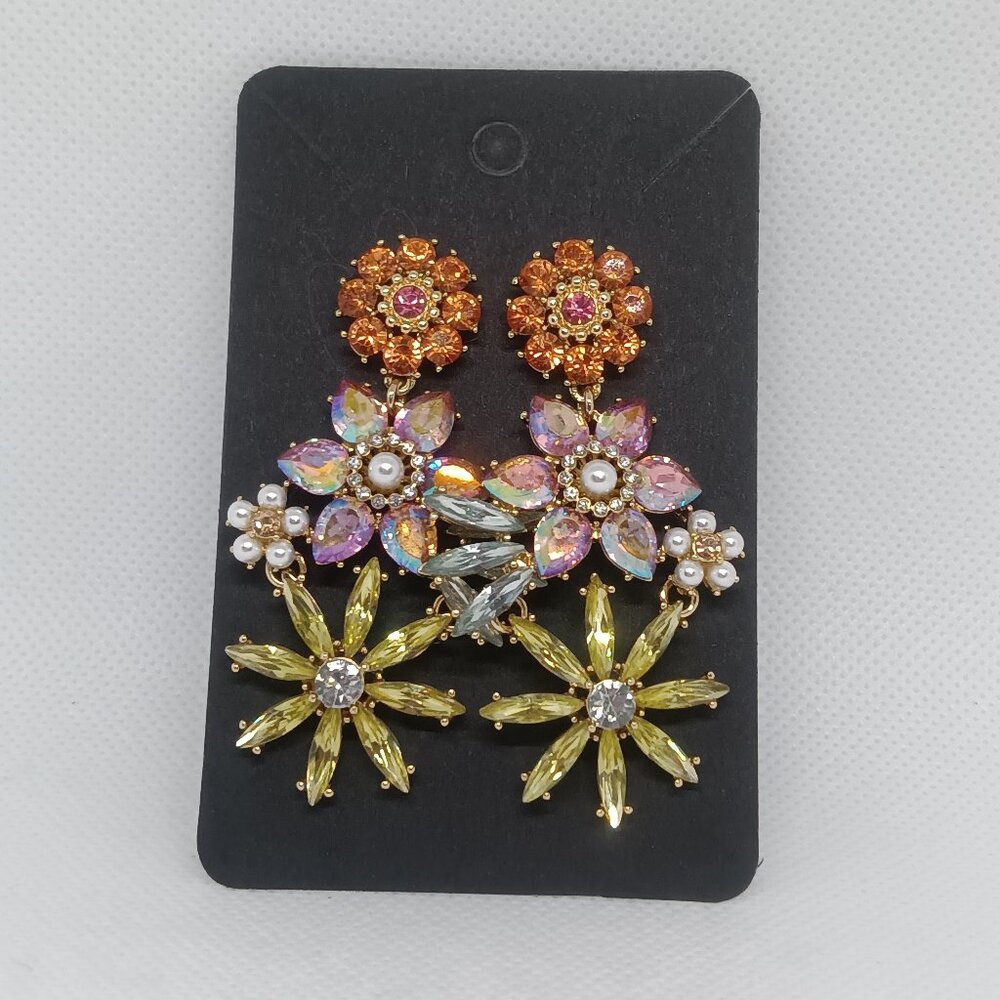 New Colorful floral earrings with lots of sparkle!